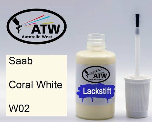 Saab, Coral White, W02: 20ml Lackstift, von ATW Autoteile West.